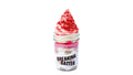 A Breaking Batter Ice Cream Cake Jar with Strawberry Cake, Cream Cheese Frosting Strawberry Crunch and Strawberry Ice Cream.