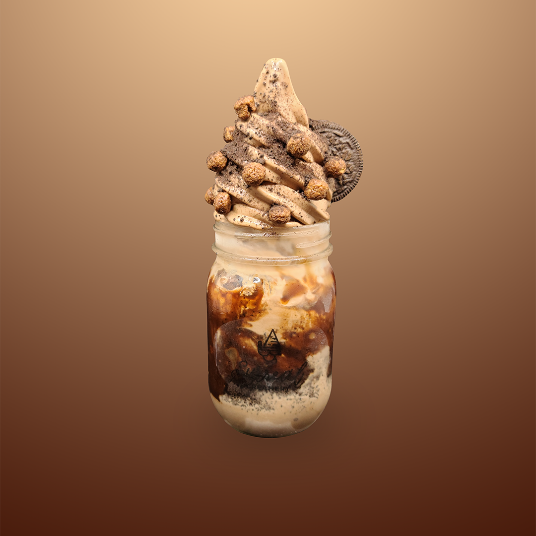 Surreal Creamery Chocolate Blackout Ice Cream Mason jar. Chocolate Ice Cream, Chocolate Crunch, Chocolate Syrup, Cocoa Puffs, and Oreos.