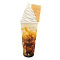 Brown Sugar Earl Grey Bubble Tea Topped with Earl Grey Soft Serve Ice Cream and a Graham Cracker.