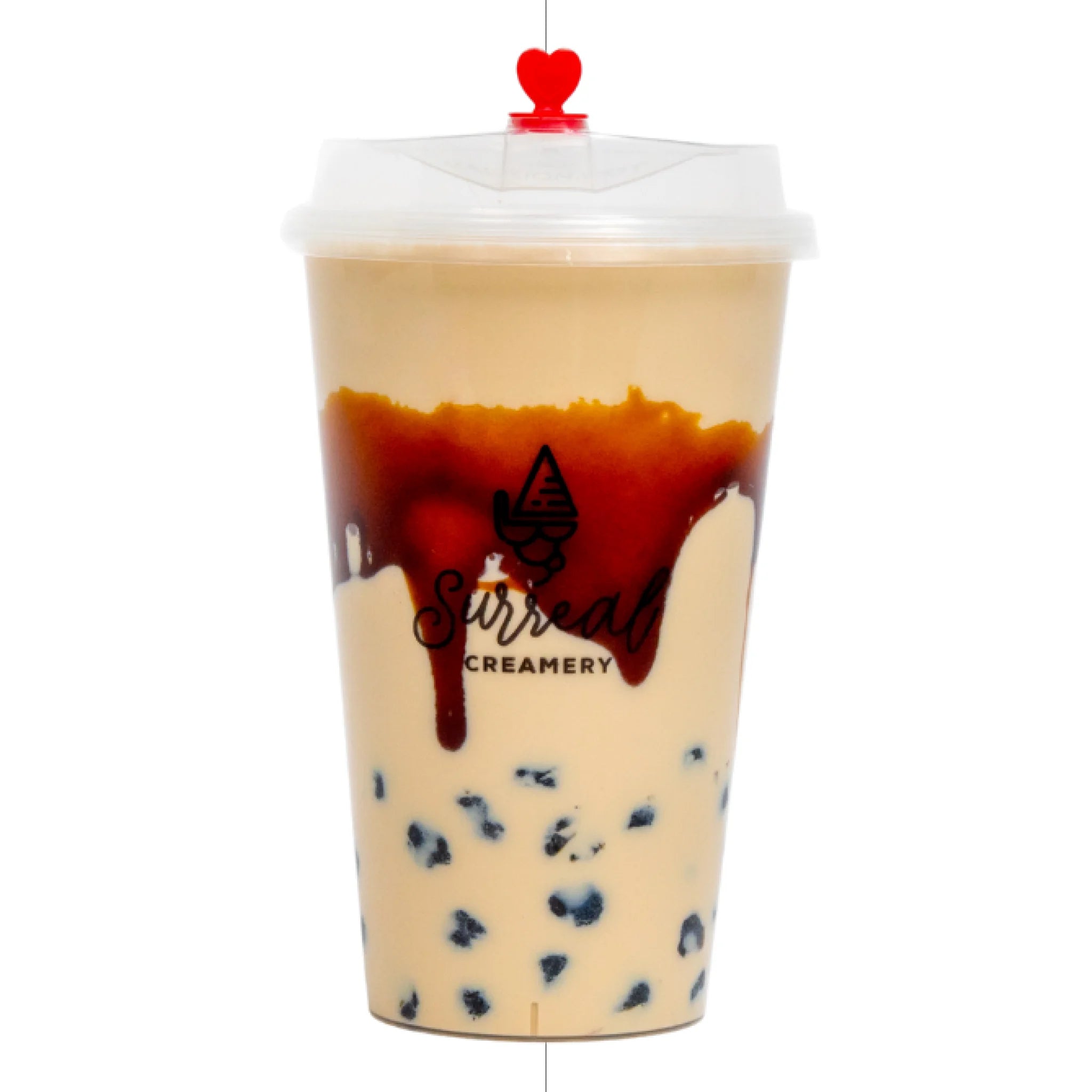 An Earl Grey Milk Tea with Brown Sugar Drizzles and Tapioca. 