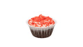 A Chocolate Cupcake Topped with Whipped Marshmallow Frosting and Strawberry Crunch. 