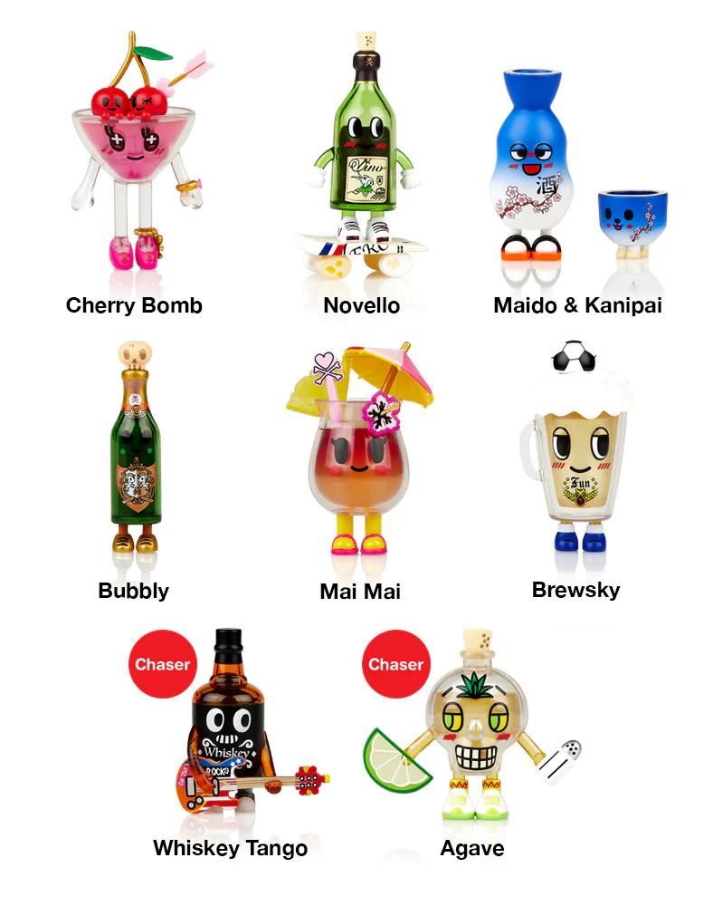 Complete set of all 8 tokidoki Boozy Besties collectible figurines