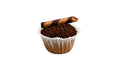 An Espresso Cupcake Topped with Chocolate Frosting, Chocolate Crunch and Chocolate Straw.