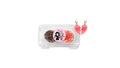 A Vanilla Cupcake Topped with Marshmallow Whipped Frosting and Chocolate Crunch & a Chocolate Cupcake Topped with Marshmallow Whipped Frosting and Strawberry Crunch in a clear cupcake container. Includes a Perfect Duo Heart Charm that Splits for Sharing.
