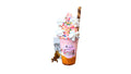 A tokidoki inspired Breaking Batter Cake Cup with Vanilla Cake, Strawberry Cake, Cream Cheese Frosting, Rainbow Sprinkles and Chocolate Straws. Comes with one 1" tokidoki mystery collectible.
