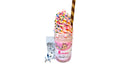 A tokidoki inspired Breaking Batter Ice Cream Cake Jar with Vanilla Cake, Strawberry Frosting, Starry Sprinkles and Strawberry Ice Cream. Served in a limited-edition mason jar and paired with one 1" tokidoki mystery collectible.