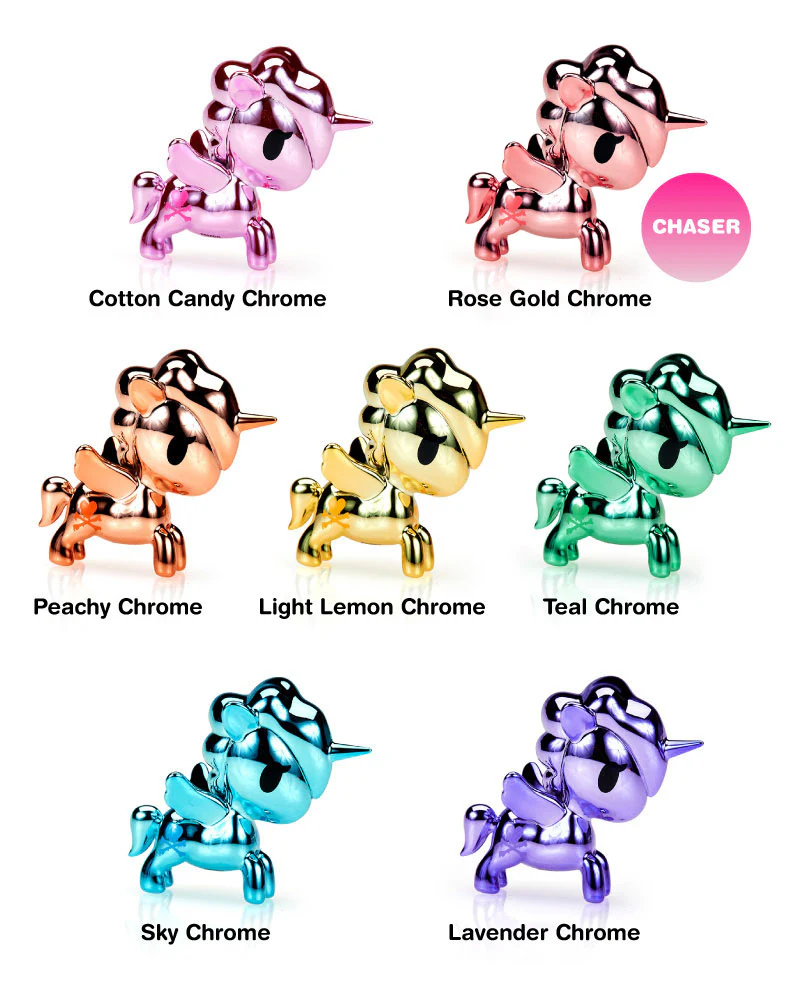 Complete set of all 7 tokidoki Unicorno Lite Liquid Chrome 2 collectible figurines
