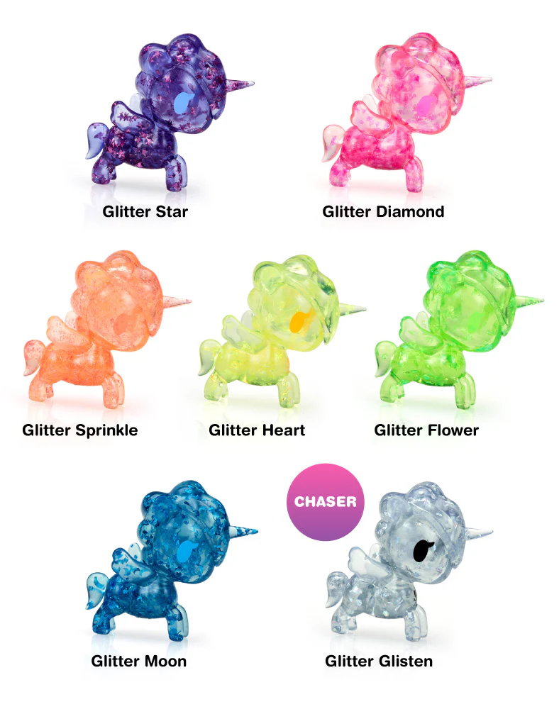 Complete set of all 8 tokidoki Unicorno Lite Shimmer Glitter 2 collectible figurines